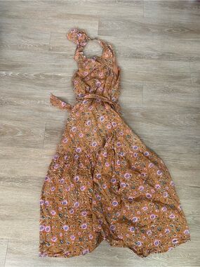 Cleobella Floral Halter Maxi Dress with Pink Floral Accents Size S